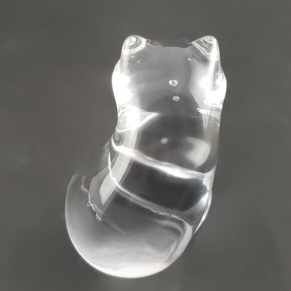 Art Glass Chubby Cat Figurine Clear Crystal Hand Blown Bubbles 3.75"T - Picture 10 of 10